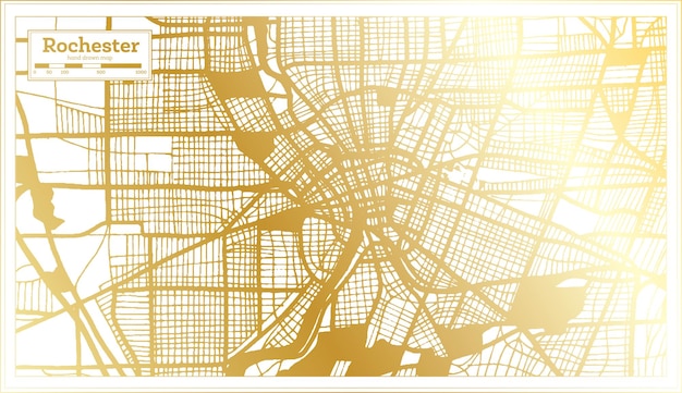 Rochester USA City Map in Retro Style in Golden Color Outline Map