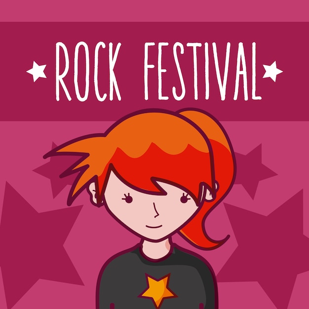 Rock festival girl cartoon concept 