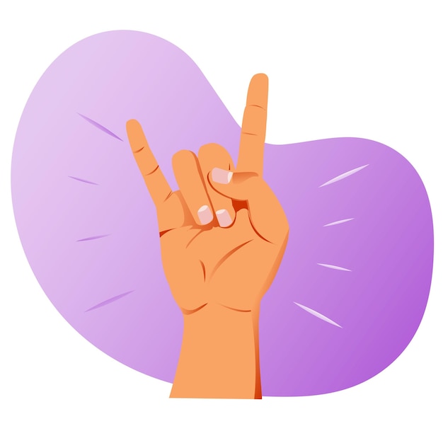 Rock gesture symbol on the rock. Heavy metal hand gesture vector illustration