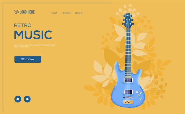 Rock guitar concept flyer, web banner, ui header, enter site. 