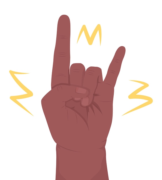 Rock music fan semi flat color vector hand gesture