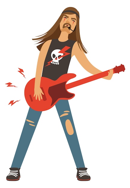 Rock musician play electric guitar Cartoon character