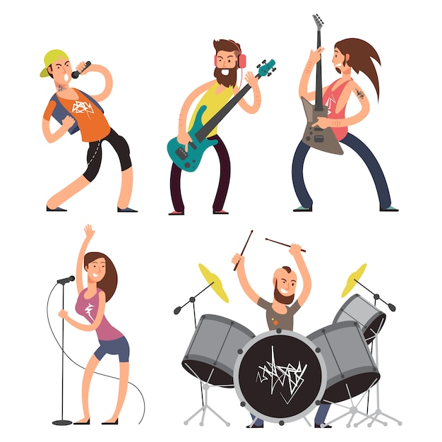 Vector rock musicians and singers isolated