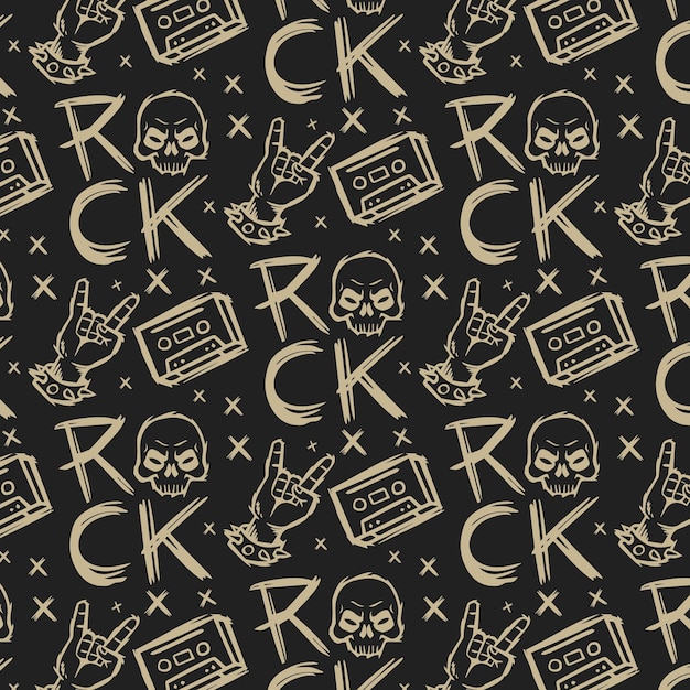 Rock n roll punk music doodle seamless pattern illustration