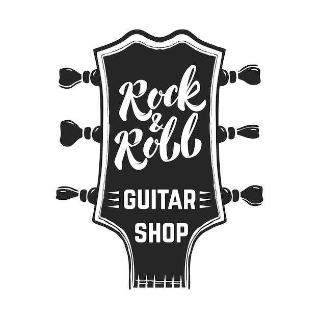 Rock and roll. Guitar headstock with lettering.  elements for logo, label, emblem, sign, poster.  image