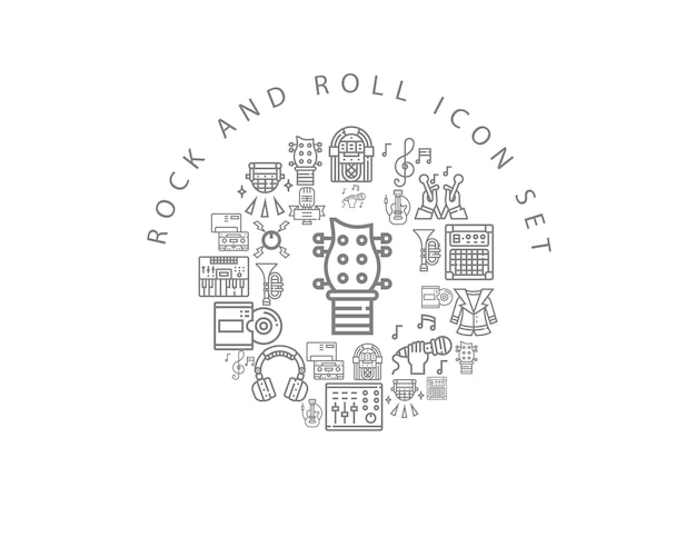 Rock and roll icon set design