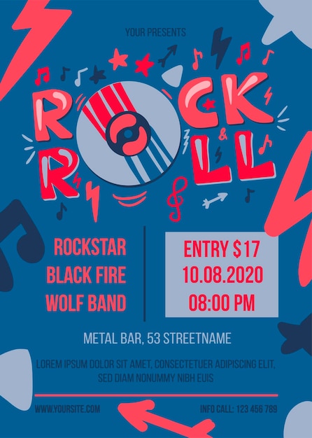 Rock and roll party vector poster template