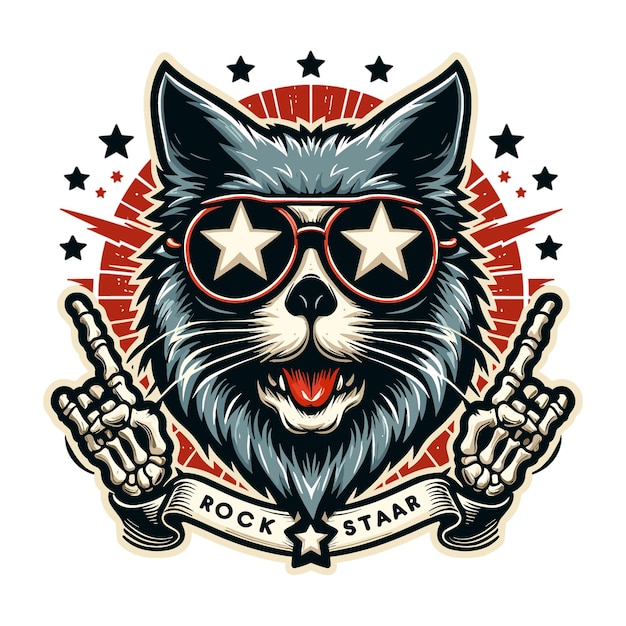 Vector rock star cat skull head mascot vector