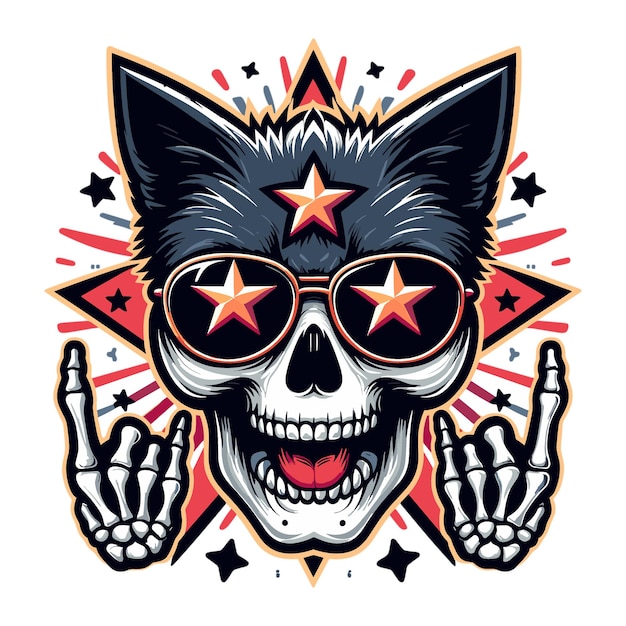 Vector rock star cat skull head mascot vector