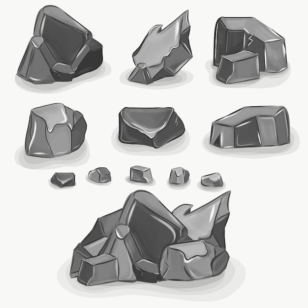 Rock stone big set cartoon. Stones and rocks