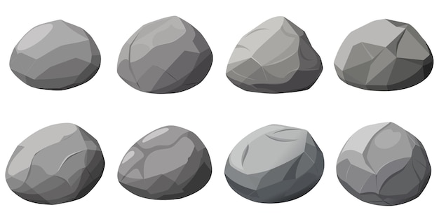 Vector rock stone set cartoon cobble stone game objects vector grey rock stone isolated on white