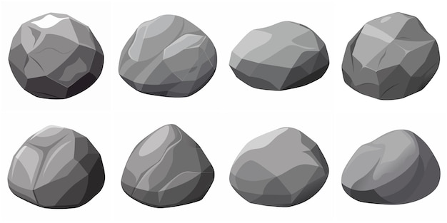 Vector rock stone set cartoon cobble stone game objects vector grey rock stone isolated on white