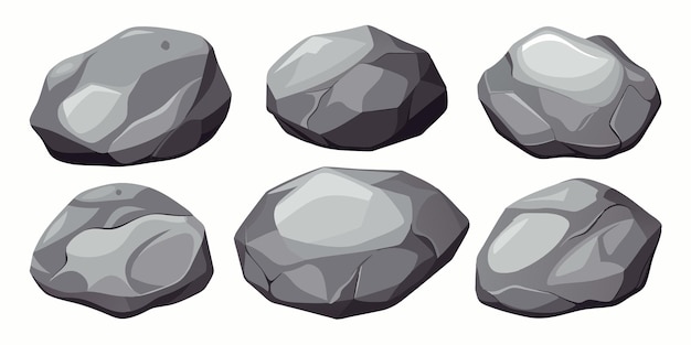 Vector rock stone set cartoon stones and rocks vector grey rock stone isolated on white background