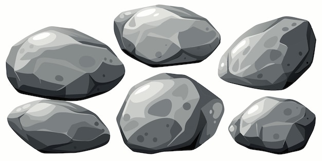 Vector rock stone set cartoon stones and rocksvector grey rock stone isolated on white background