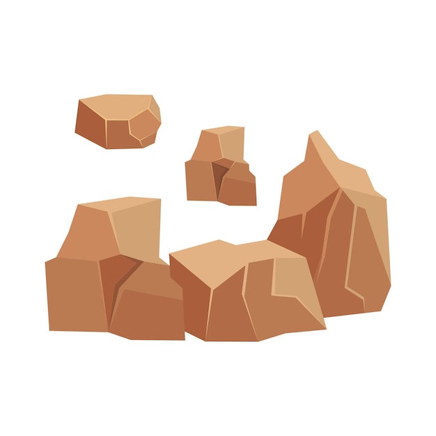 Rock stone set different boulders Stones and rocks in isometric flat style Cobblestones of various shapes Vector Illustration