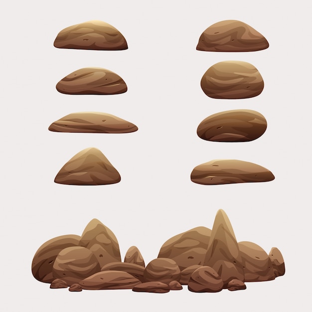 Rock stone set vector cartoon illustration collection 