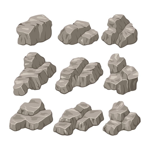 Rock stone vector illustration. rock and stone flat style. Set of different boulders. Cobblestones of various shapes.