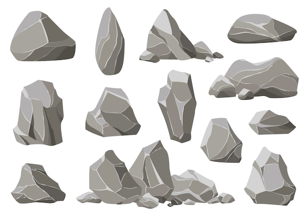 Rock stones and debris of the mountain. Gravel, gray stone heap of cartoon isolated