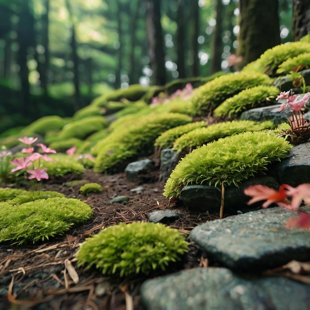 Vector a rock wall with moss on it and a small tree stump in the middle