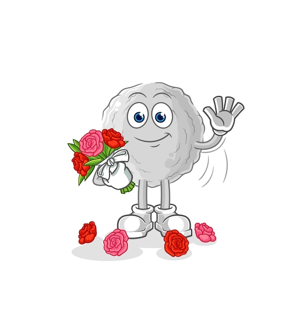 Rock with bouquet mascot cartoon vector