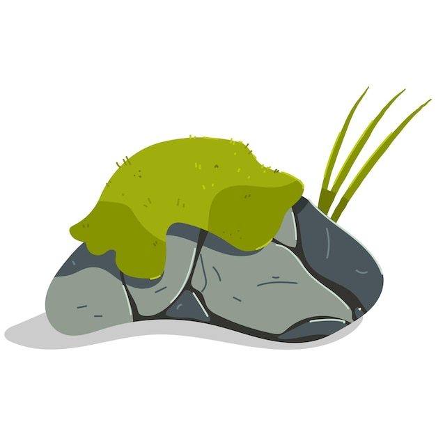 Vector rock with moss and grass vector cartoon illustration isolated on a white background