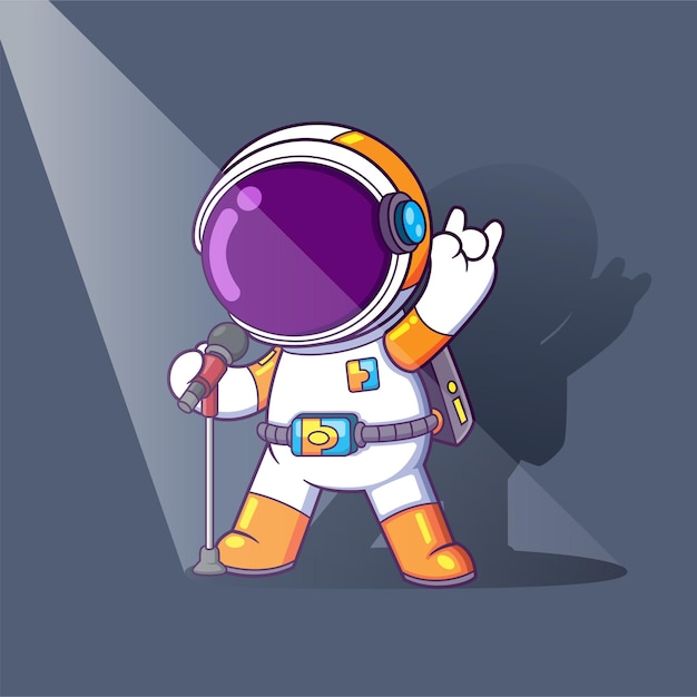 The rocker astronaut is singing loud in the concert with a metal style