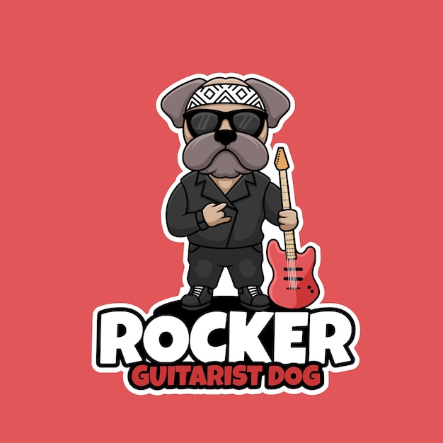 Rocker Guitarist Dog Creative Cartoon Mascot Logo Design