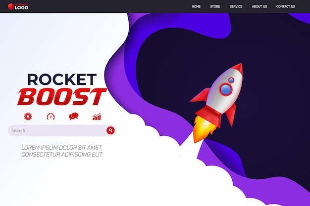 Rocket Boost Website Landing Page Vector Template Design