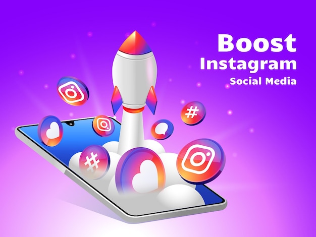 Rocket boosting social media Instagram with smartphone