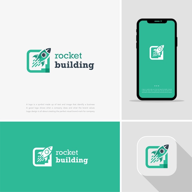 Rocket Building Logo Symbol Illustration. Trendy awesome artistic Logotype