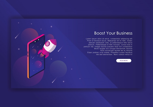 Rocket business isometric design  template