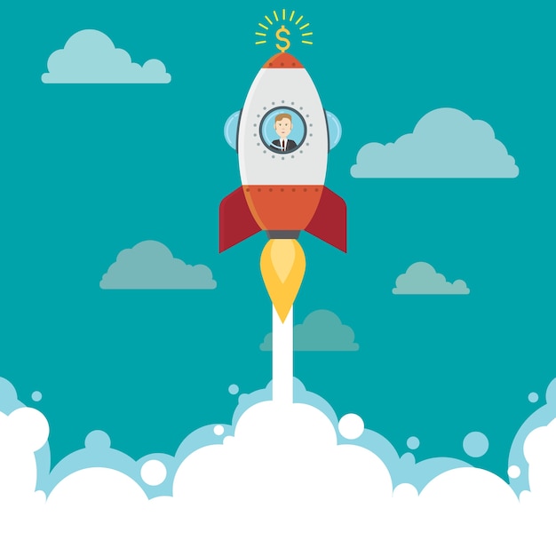 Rocket business man idea Management Vector illustration 