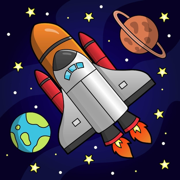 Rocket Cartoon Colored Vehicle Illustration