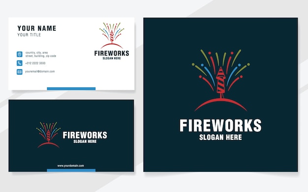 Rocket fireworks logo suitable for new year fireworks factory or celebration with business card tem