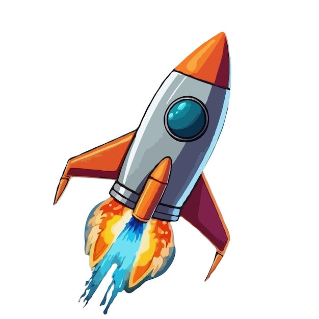 rocket flying in space cartoon vector icon illustration science technology