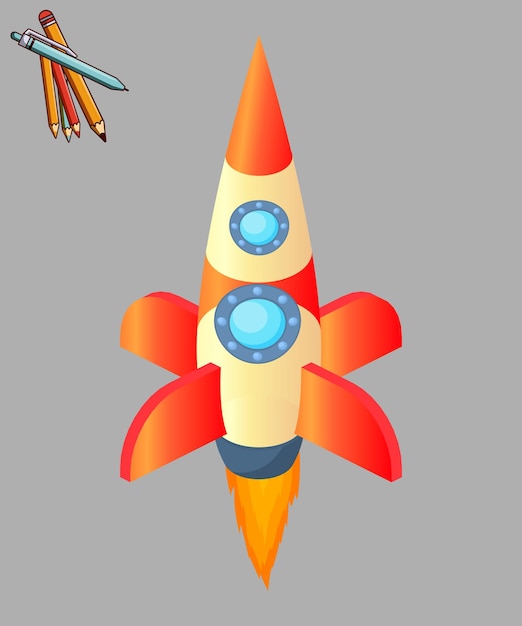 Vector rocket flying in space cartoon vector icon illustration