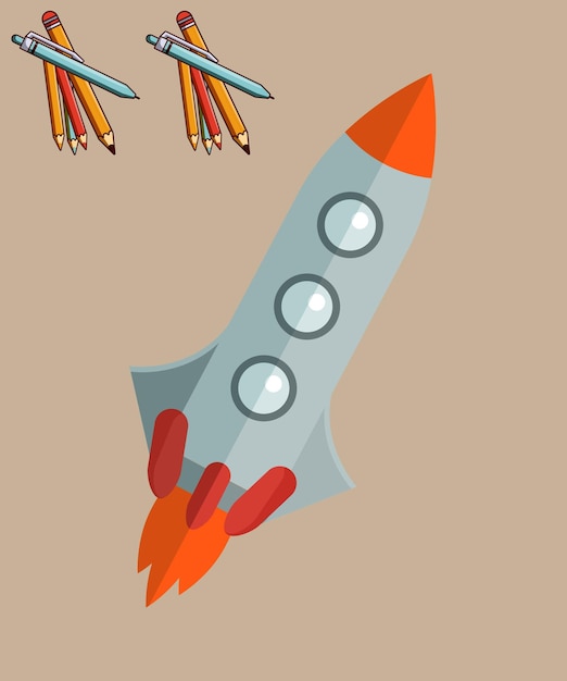 Vector rocket flying in space cartoon vector icon illustration