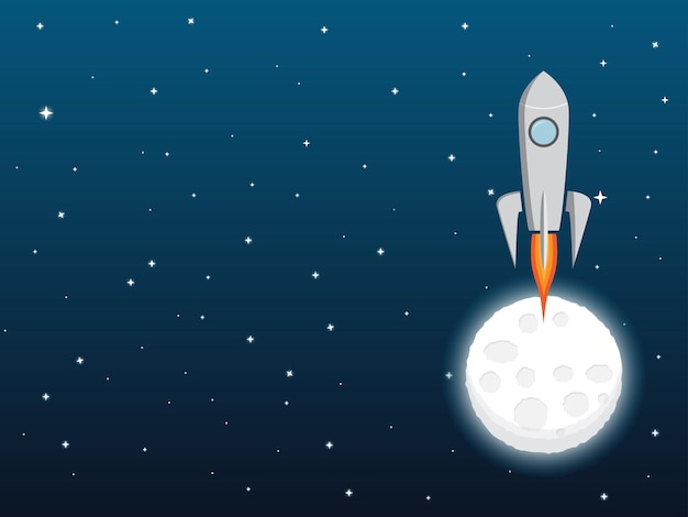 A rocket from the moon in cartoon style spaceship spacecraft moon and stars vector illustration