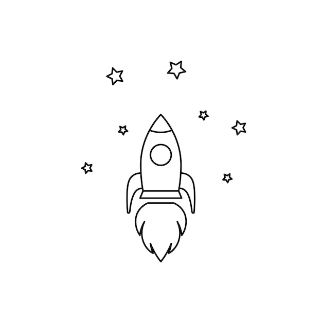 Rocket icon Rocket ship in linear style Startup concept black icon