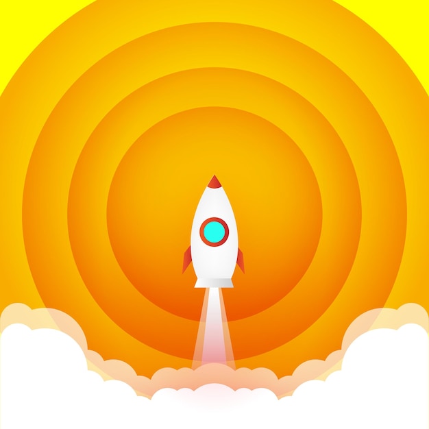 Rocket launch background vector Concept of business startup growth clounds