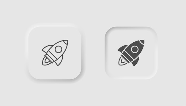 Rocket launch in clouds icon in neumorphism style Icons for business white UI UX Launching spaceship with flame symbol Creative idea Neumorphic style Vector illustration