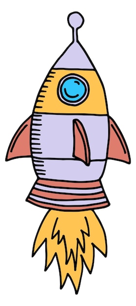 Rocket launch doodle Color spaceship flying icon