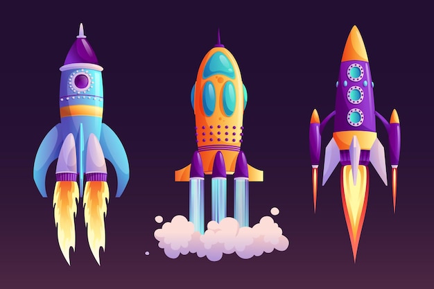 Rocket launch and fire flame spaceship startup