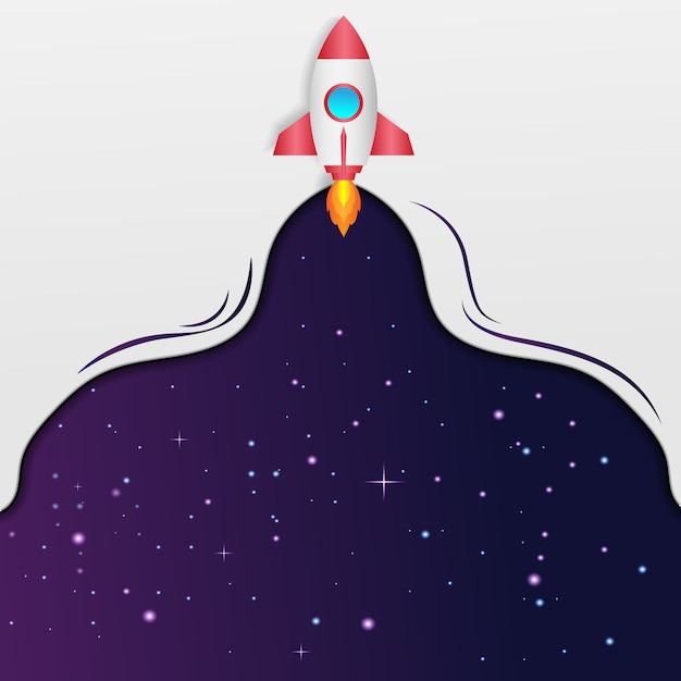 Rocket launch  illustration with space background for your text