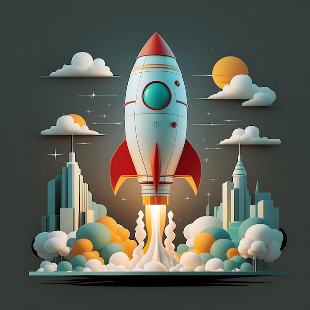 Rocket launch vector flat design