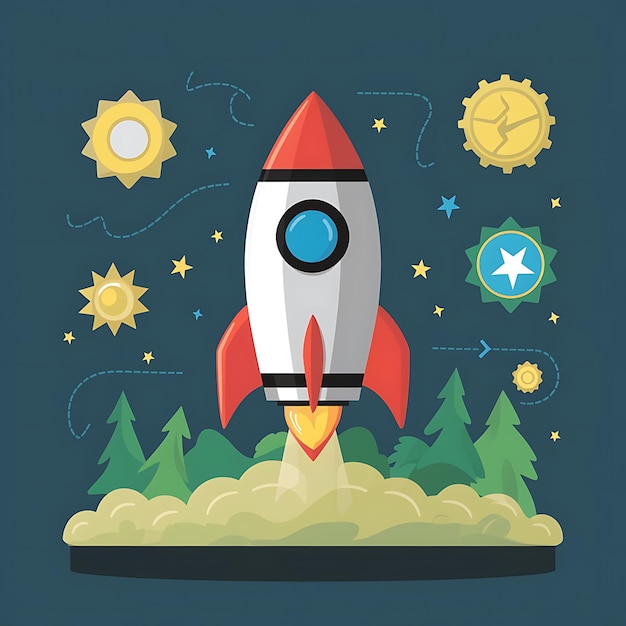 Rocket launch vector flat design