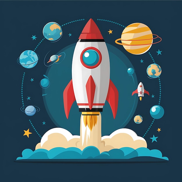 Rocket launch vector flat design