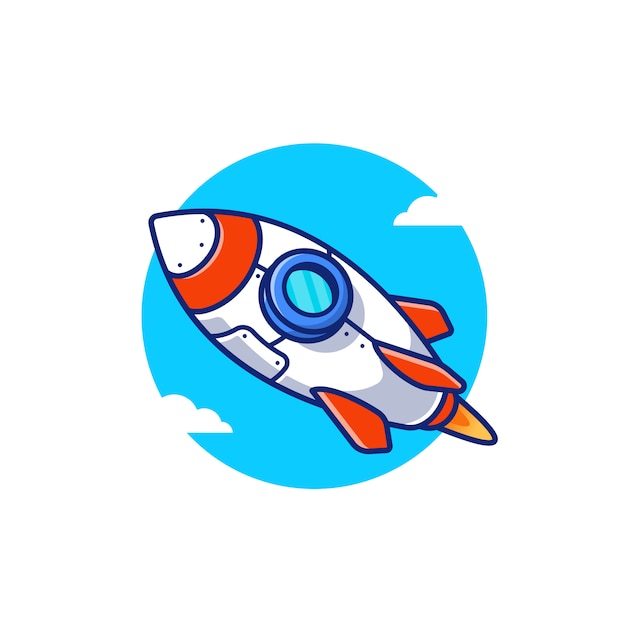 Rocket Launching Cartoon Icon Illustration. Air Transportasion Icon Concept Isolated Premium . Flat Cartoon Style