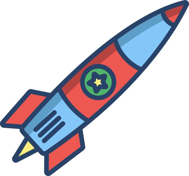 Vector rocket linear color illustration