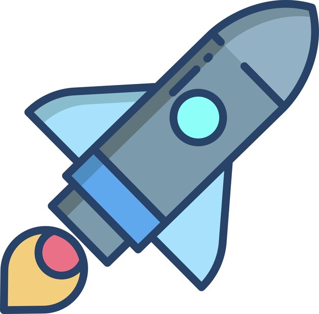 Vector rocket linear color illustration